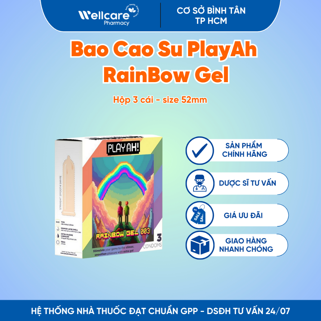 Bao Cao Su PlayAh RainBow Gel - Hộp 3 cái - Size 52mm | Shopee Việt Nam