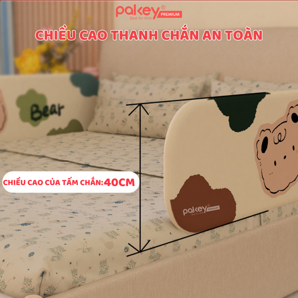 Ảnh Thanh Chắn Giường Gập Gọn PAKEY Họa Tiết Xinh Xắn Đáng Yêu, Thanh Chặn Giường Nhiều Kích Thước Cho Bé 2
