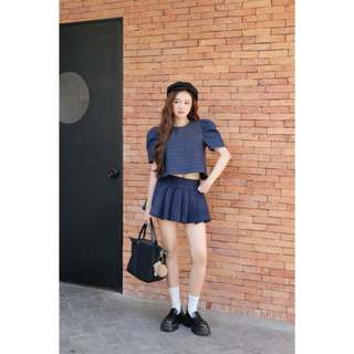 Áo OLV suông croptop tay bồng Lined Eliska phù hợp đi làm đi chơi