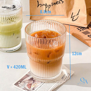 (Loại Đẹp) Cốc Thủy Tinh Vân Sọc Uống Trà, Cafe| Ly Thủy Tinh 2 Tầng Chịu Nhiệt Decor Cafe, Trà Sữa