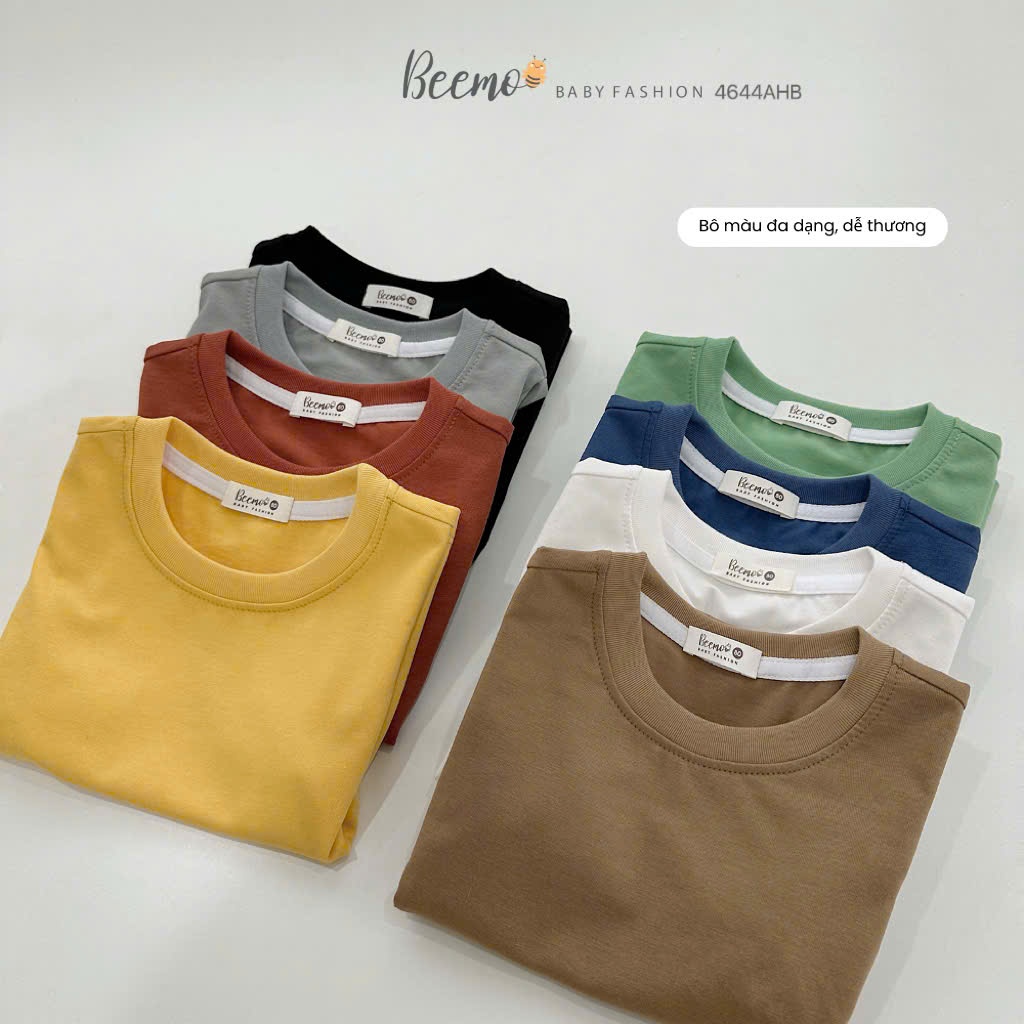 Áo phông cổ tròn basic trơn màu unisex cho bé, áo thun cộc tay cotton mềm mát