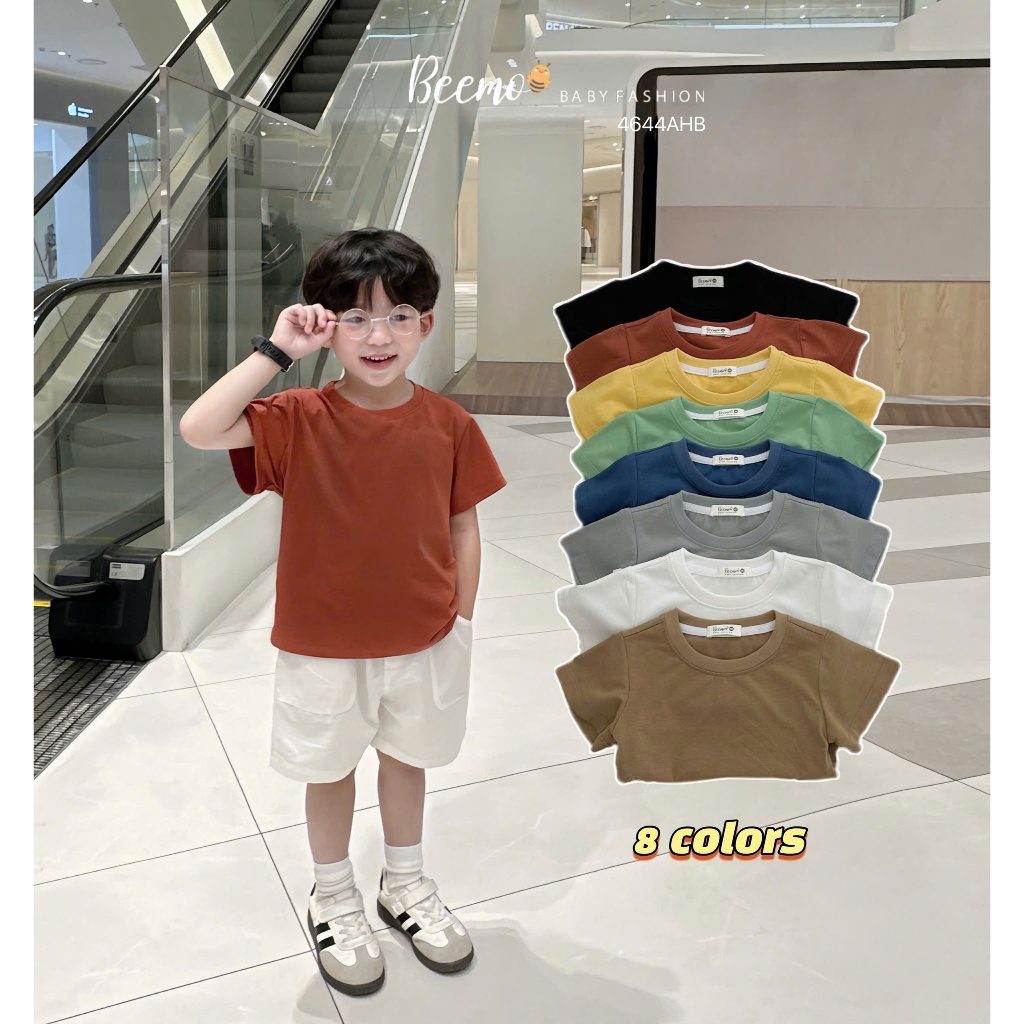 Áo phông cổ tròn basic trơn màu unisex cho bé, áo thun cộc tay cotton mềm mát
