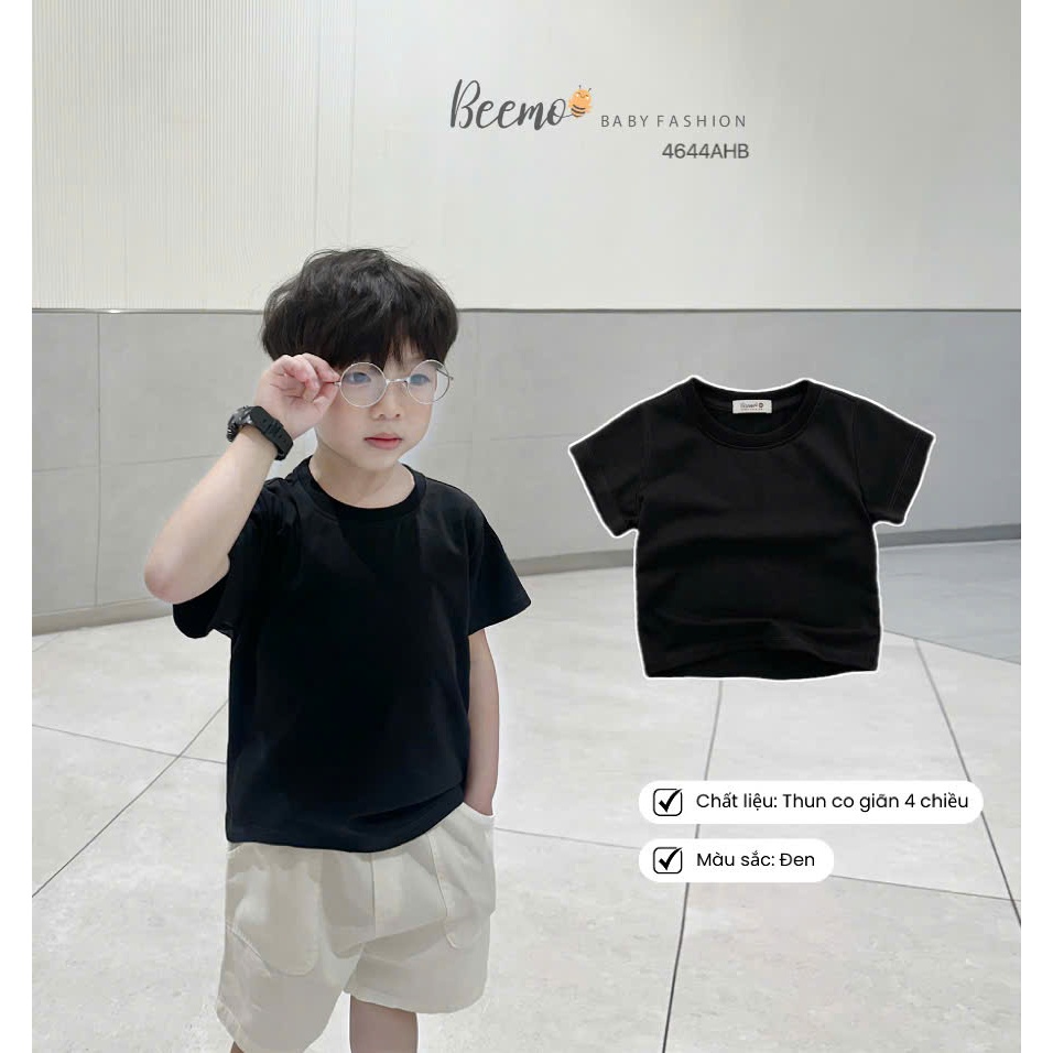 Áo phông cổ tròn basic trơn màu unisex cho bé, áo thun cộc tay cotton mềm mát