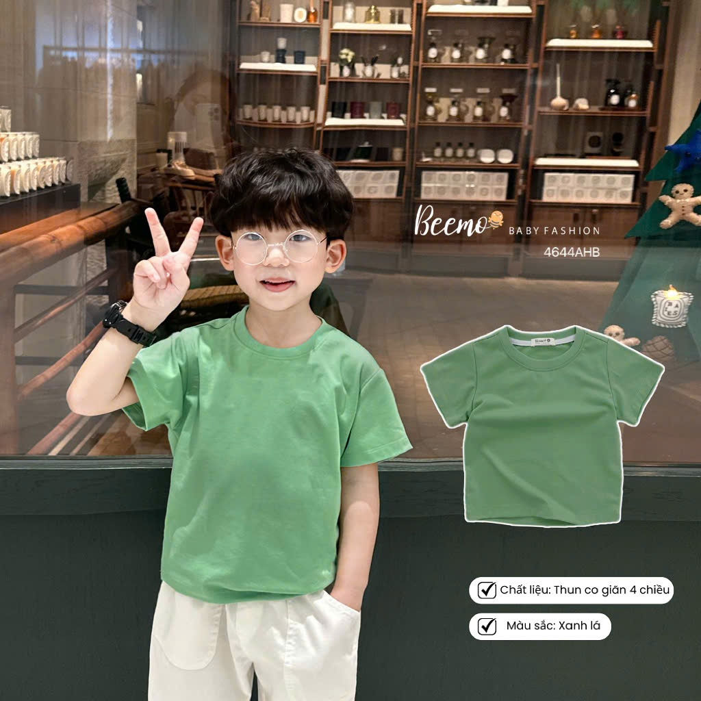 Áo phông cổ tròn basic trơn màu unisex cho bé, áo thun cộc tay cotton mềm mát