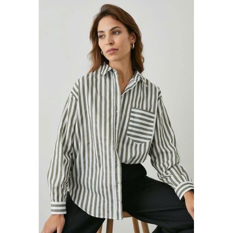(BomoHouse) Áo sơmi oversize sọc nữ ZR*