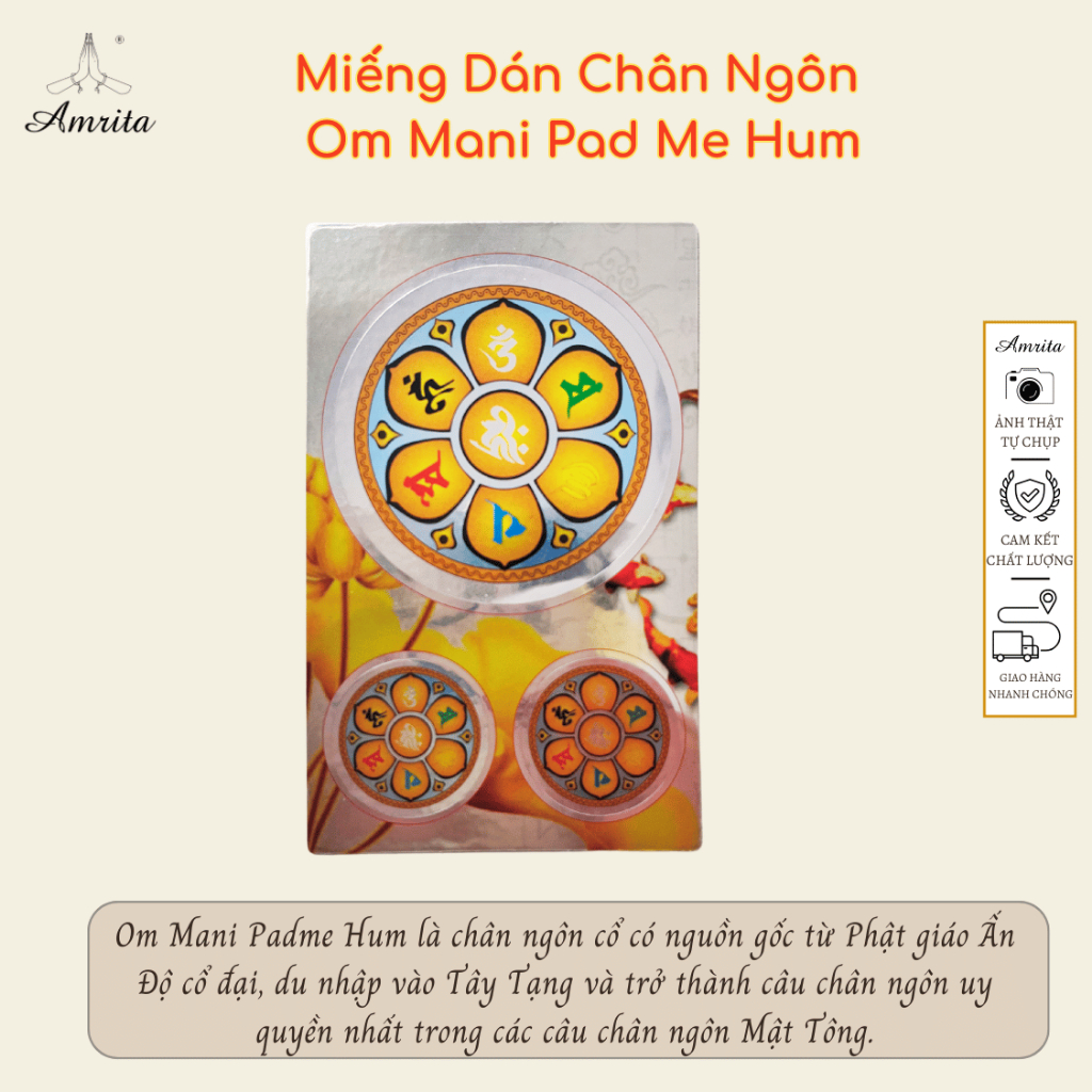 [Chính hãng] Combo 5 Miếng Dán Chân Ngôn Om Mani Pad Me Hum -Decal  chân ngôn cầu Quán Thế Âm Bồ Tát - Amrita