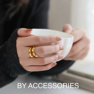 Nhẫn nữ titan kiểu phối 2 vòng bản to dợn sóng vintage cá tính mạ vàng 18K không gỉ