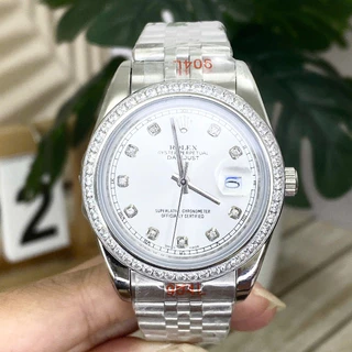 Đồng Hồ Nam Rolex Máy Nhật Mẫu Classic Mặt Trắng Viền Trắng Đính Đá Dòng Cơ Automatic Size 36mm-40mm
