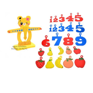 Đồ chơi gỗ cân thăng bằng học trọng lượng học số học màu - cần hình mèo