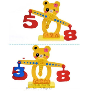 Đồ chơi gỗ cân thăng bằng học trọng lượng học số học màu - cần hình mèo