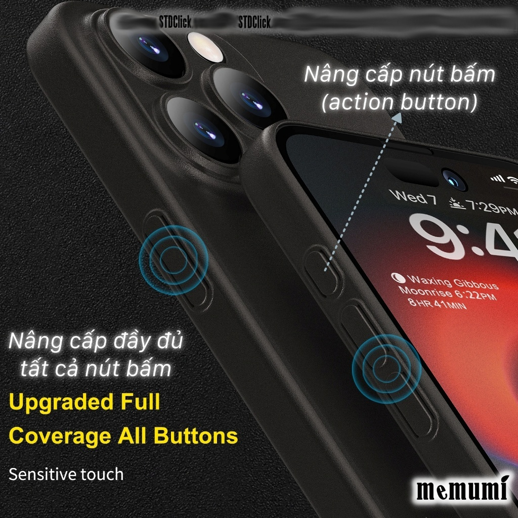 Ốp lưng siêu mỏng Memumi chống bám vây tay hỗ trợ sạc không dây IPhone 16pro 16promax bảo vệ camera