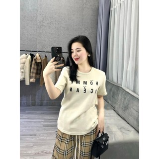 Set Bộ Đồ Nữ HOMME Áo Phông Thụng Ngắn Tay In Chữ Mix Quần Dài Kẻ Thô Mềm Ống Rộng