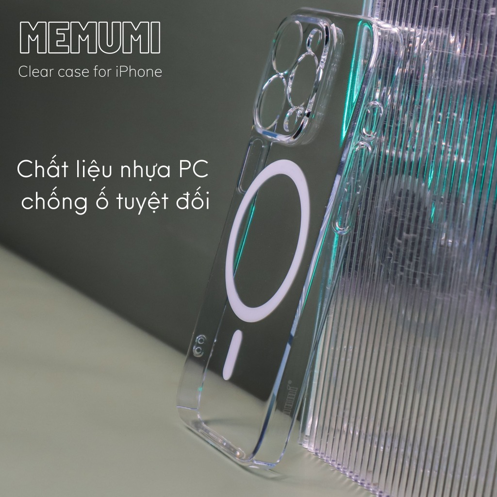 Ốp lưng Memumi siêu mỏng trong suốt không ố hỗ trợ sạc không dây IPhone 17Promax 14 15 16 Pro Plus