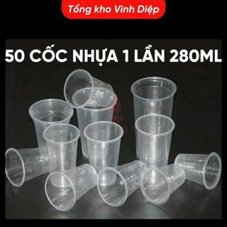 50 cốc nhựa dùng 1 lần dung tích 280ml ko nắp,cốc nhựa dùng 1 lần chịu nhiệt cho Quán Ăn,Nhà Hàng,..