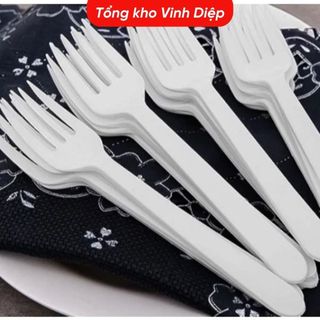 Combo 1 túi 50 chiếc dĩa nhựa cao cấp dùng 1 lần màu trắng sữa
