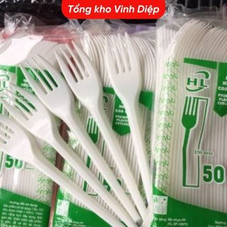 Combo 1 túi 50 chiếc dĩa nhựa cao cấp dùng 1 lần màu trắng sữa