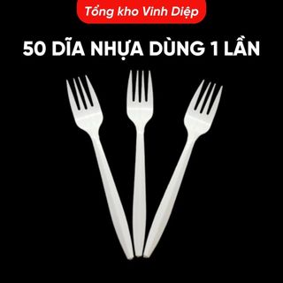 Combo 1 túi 50 chiếc dĩa nhựa cao cấp dùng 1 lần màu trắng sữa