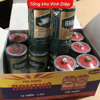 Hộp 12 viên pin đại Con Thỏ, Pin Đèn R20S - Hàng loại 1