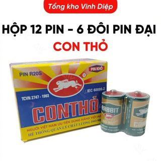 Hộp 12 viên pin đại Con Thỏ, Pin Đèn R20S - Hàng loại 1