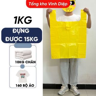 1kg túi nilon trong màu vàng có quai, chất dai đẹp đựng 15kg