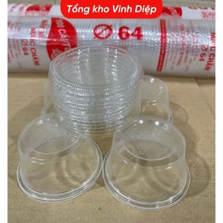 Combo 100 hũ nhựa, cốc nhựa, ly nhựa 1 lần  2oz đựng nước chấm có nắp, hũ nước sốt
