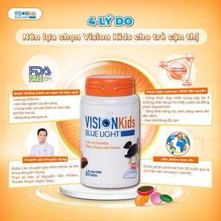 [Hộp 90 viên] Bổ mắt Visionkids Viên sáng mắt ,Ngăn chặn ánh sáng xanh hộp 90v viên kẹo nhai
