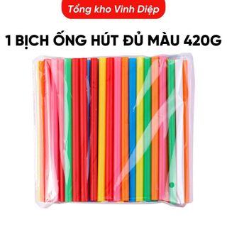Ống hút trà sữa trân châu, nước mía nhiều màu, phi 6, dài 18cm, đầu nhọn, 1 bịch 420gr