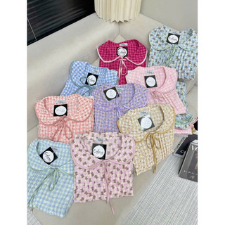 Đồ ngủ nữ 40-60kg, pijama dài cộc tay cổ sen đũi lạnh mềm mát 60CD22, đồ bộ nữ đồ mặc nhà tiểu thư caro dễ thương