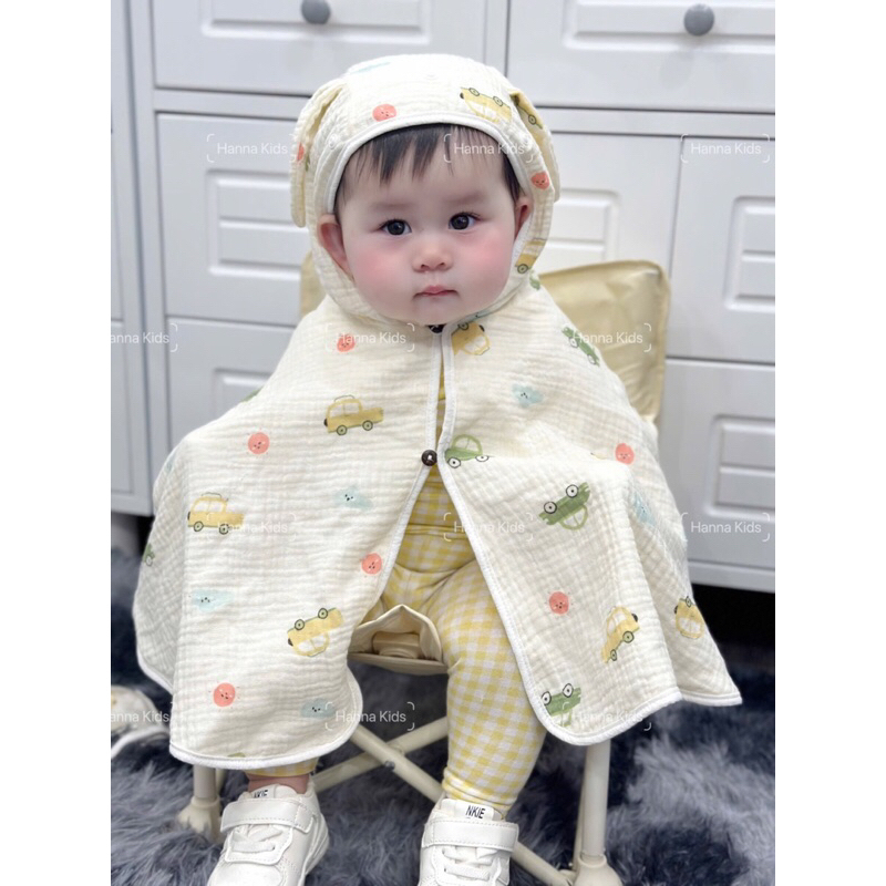 [KÈM TẤM CHẮN]Áo choàng cho bé 2 lớp kèm kính chắn giọt bắn, áo choàng chống nắng vải Xô Muslin mềm mại Tiệm Nhà Bơ