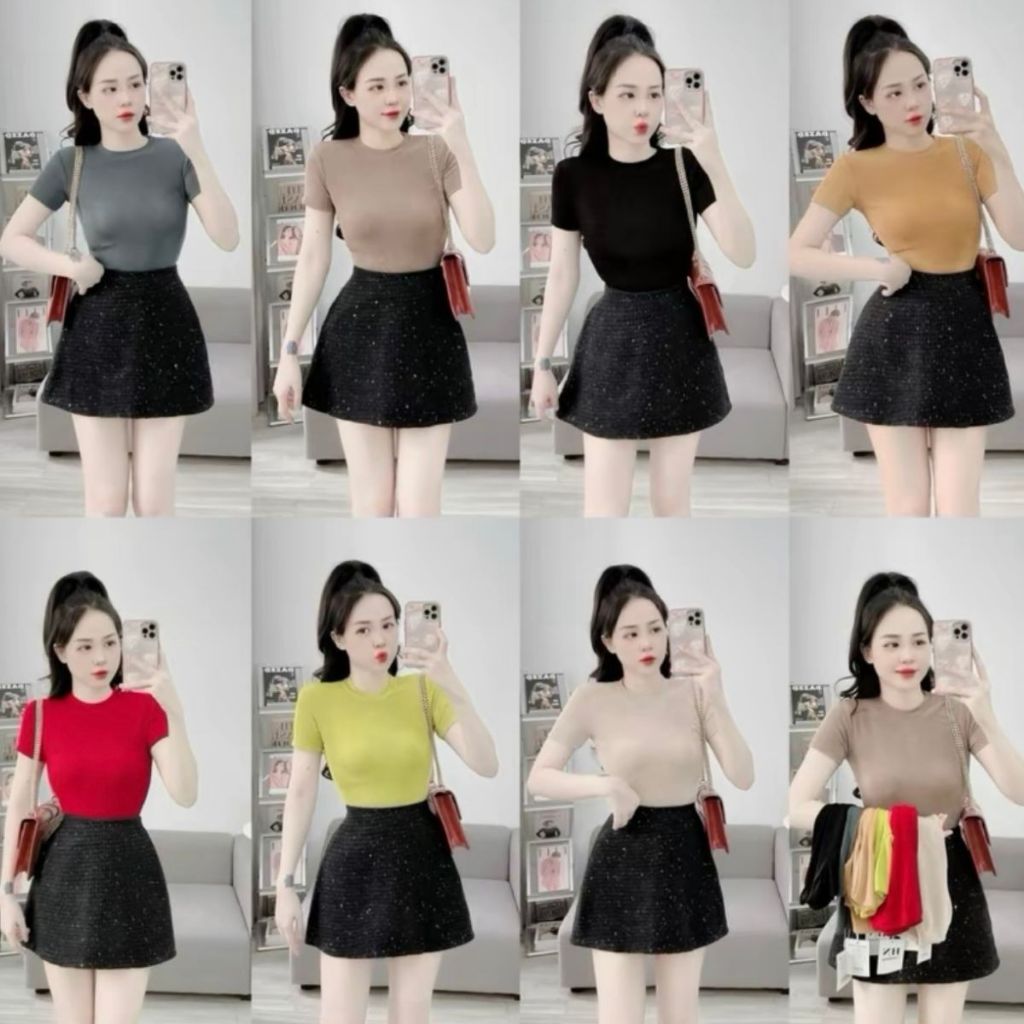 Áo thun nữ bigsize vải nhũ MỎNG ôm body co giãn ESHOP áo thun tay ngắn đẹp dễ thương cổ tròn MS061