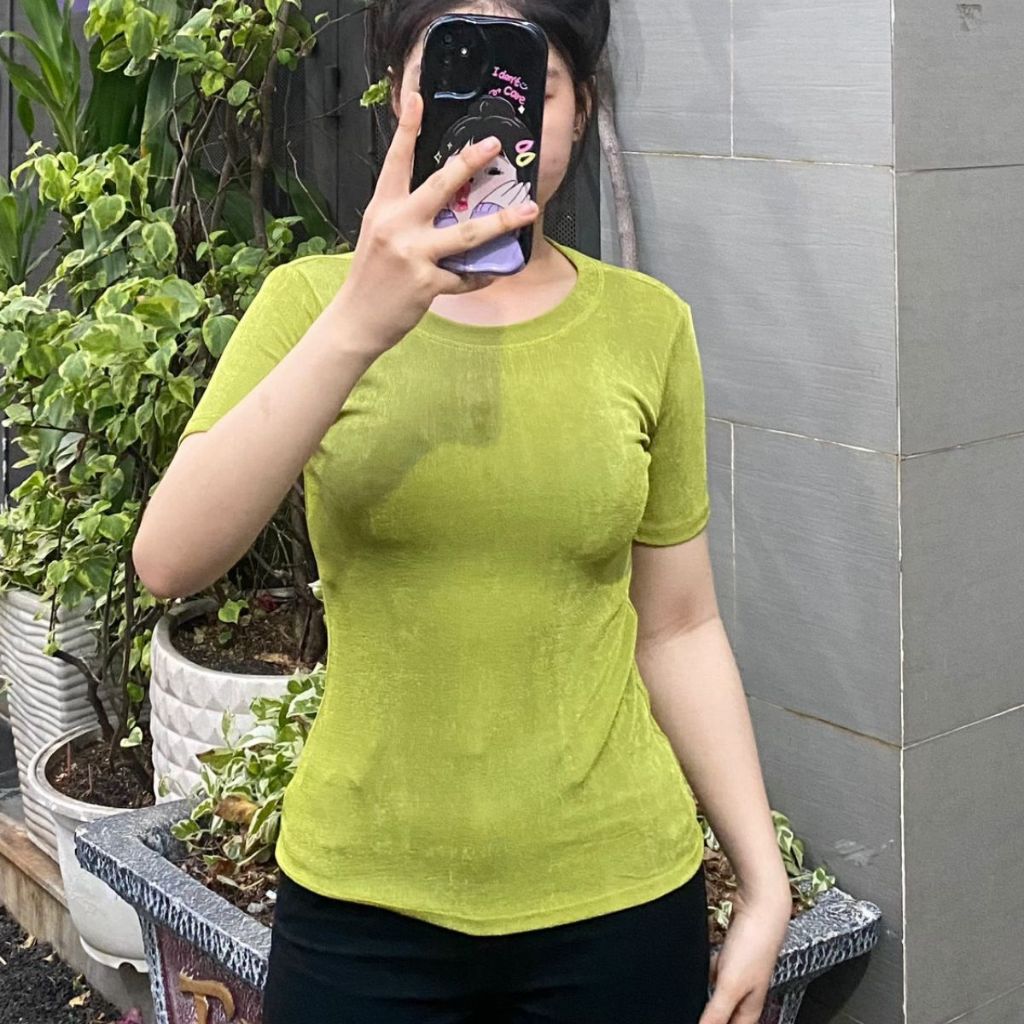 Áo thun nữ bigsize vải nhũ MỎNG ôm body co giãn ESHOP áo thun tay ngắn đẹp dễ thương cổ tròn MS061