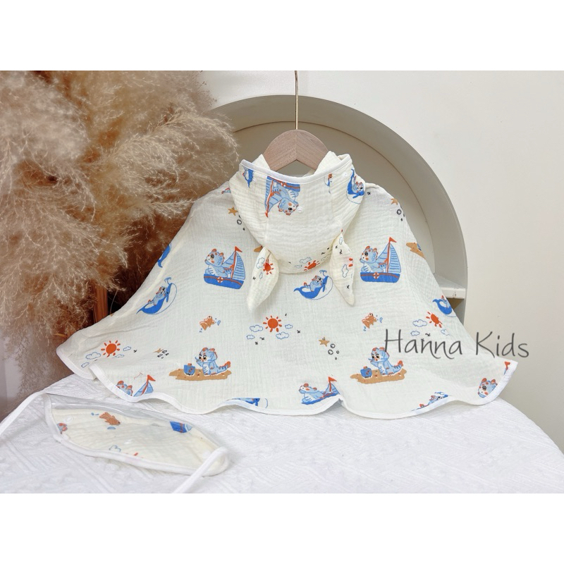 [KÈM TẤM CHẮN]Áo Choàng Muslin Đa Năng Cho Bé Tránh Nắng, Tránh Gió, Chắn Bụi Hiệu Quả Tiệm Nhà Bơ