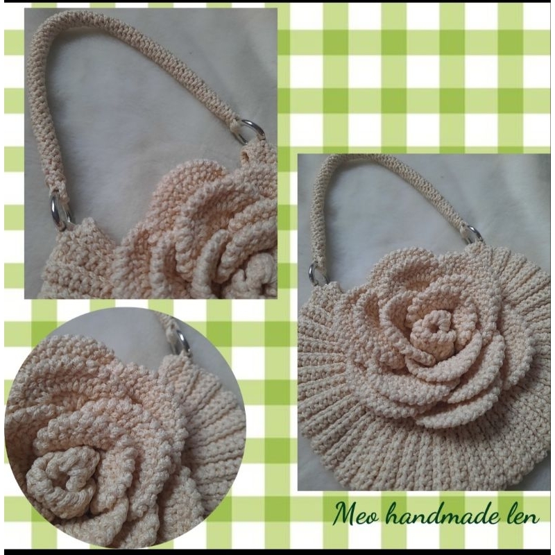 Túi sò hoa hồng M7 - handmade len - crochet - corchet rose bag