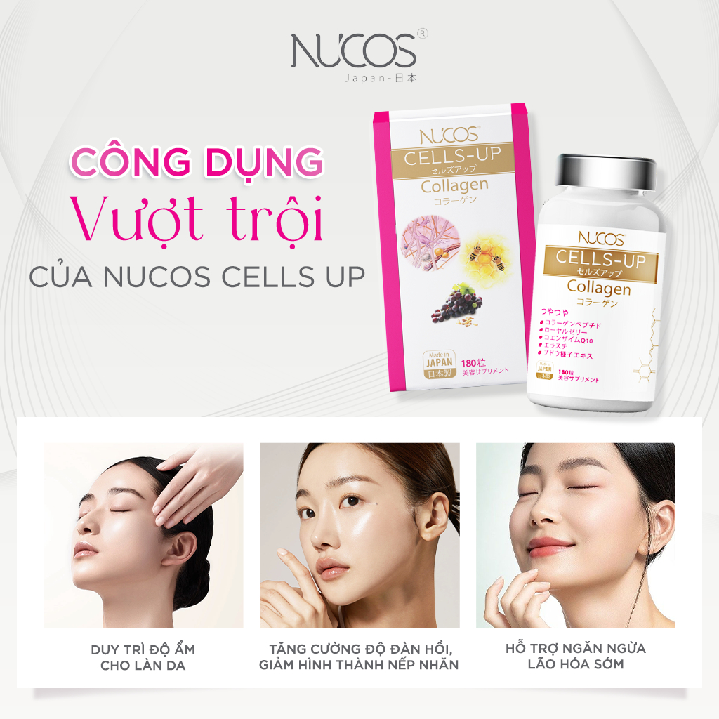 Ảnh TPBVSK Viên Uống Collagen Sữa Ong Chúa Nucos Cells Up Hỗ Trợ Tăng Đàn Hồi Da Chống Lão Hóa Hộp 180v 4