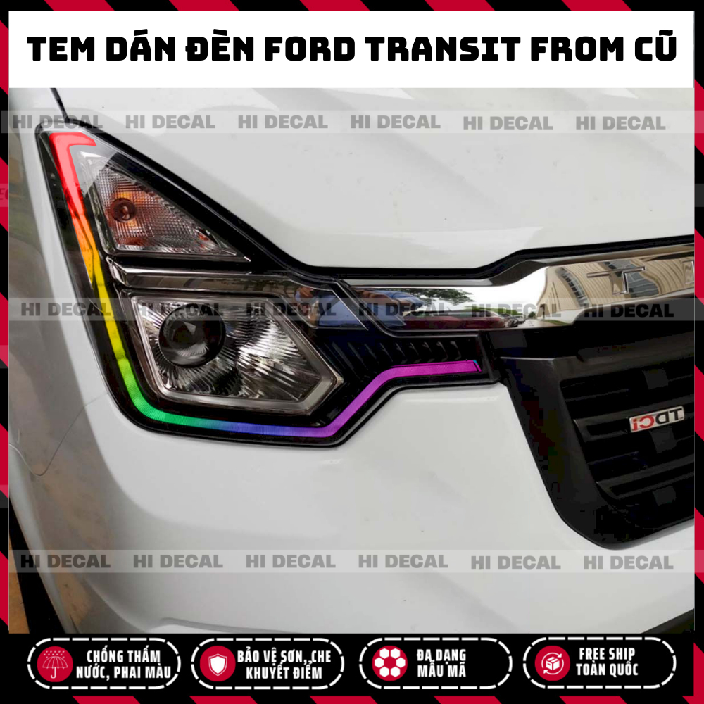 Tem đèn Transit 2022 - 2023. Decal dán đèn xe Ford Transit trang trí đèn chống nước bền màu