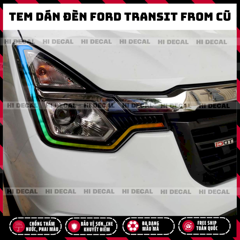Tem đèn Transit 2022 - 2023. Decal dán đèn xe Ford Transit trang trí đèn chống nước bền màu
