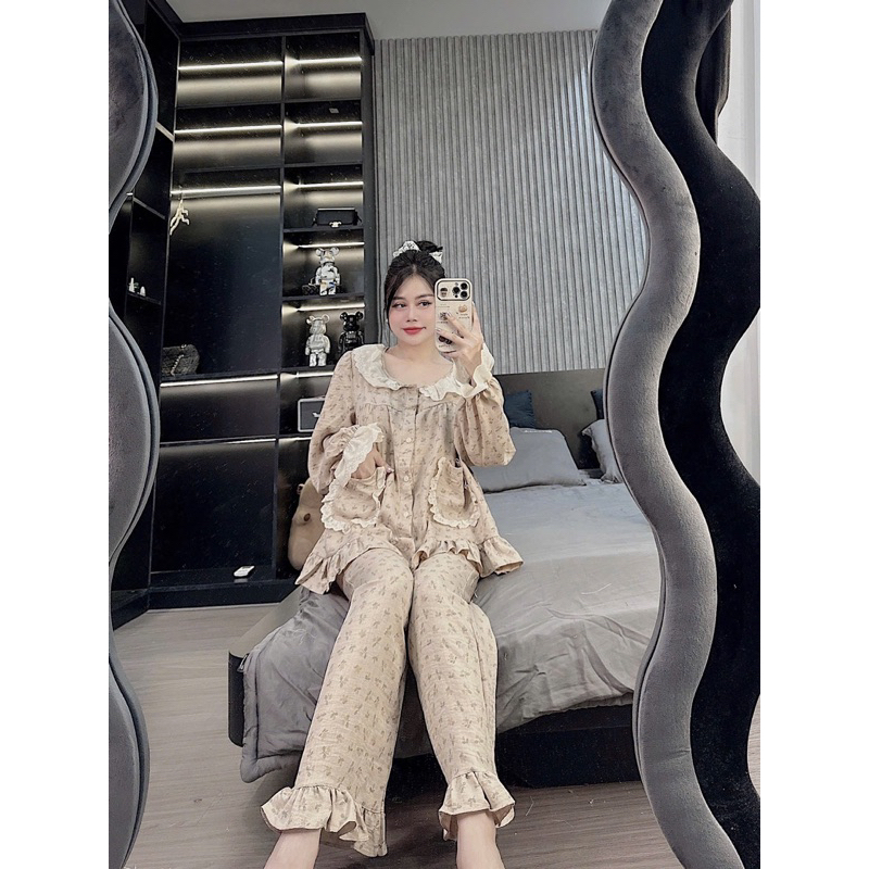40-58kg Đồ bộ- set ngủ mặc nhà pijama tiểu thư chất Đũi thô mềm
