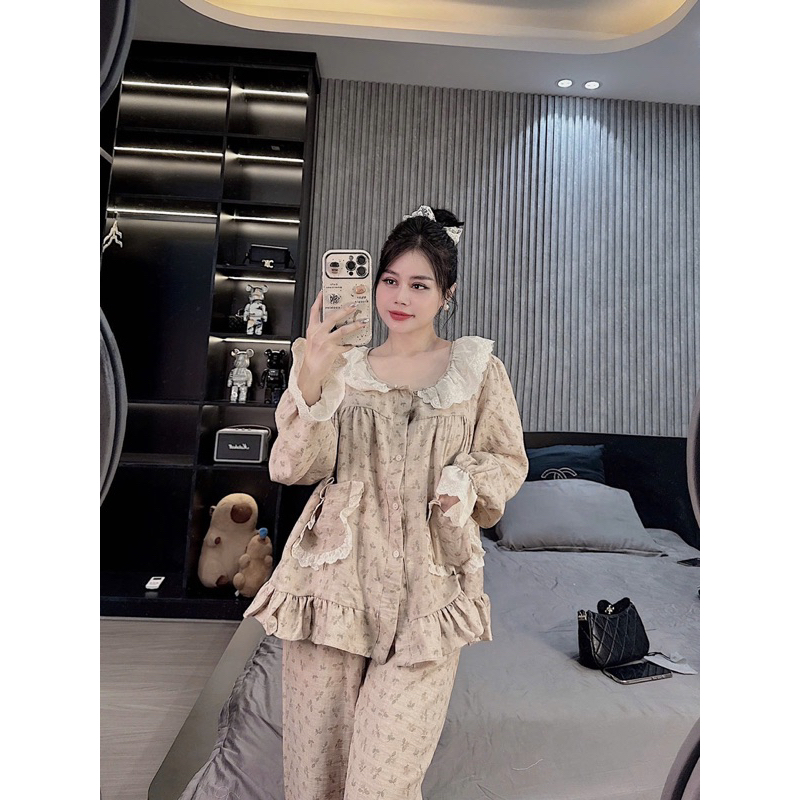 40-58kg Đồ bộ- set ngủ mặc nhà pijama tiểu thư chất Đũi thô mềm