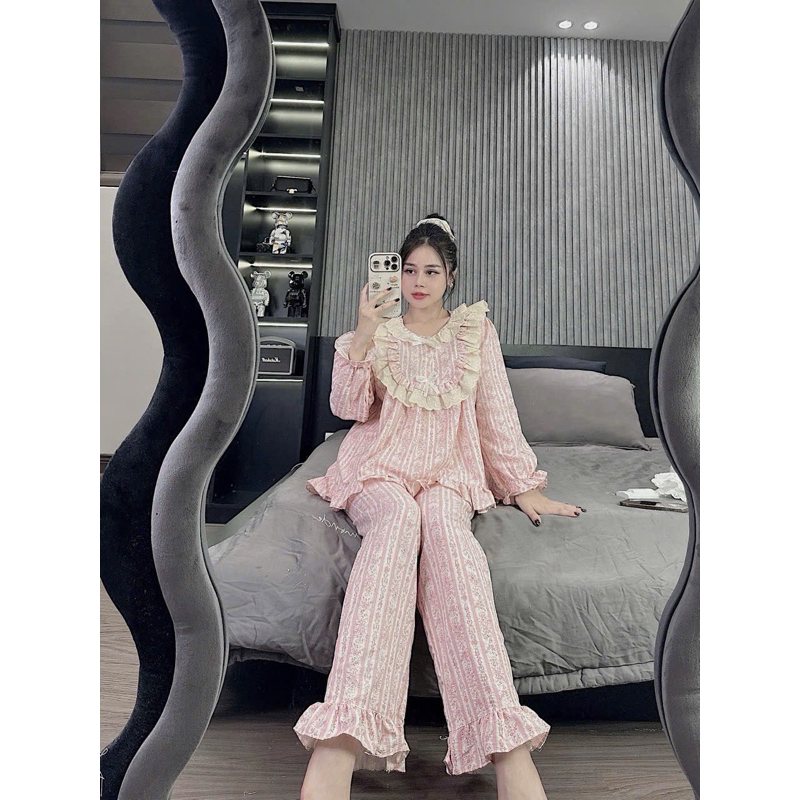 Bộ ngủ đũi hoa mặc nhà cho nữ mềm êm tay dài