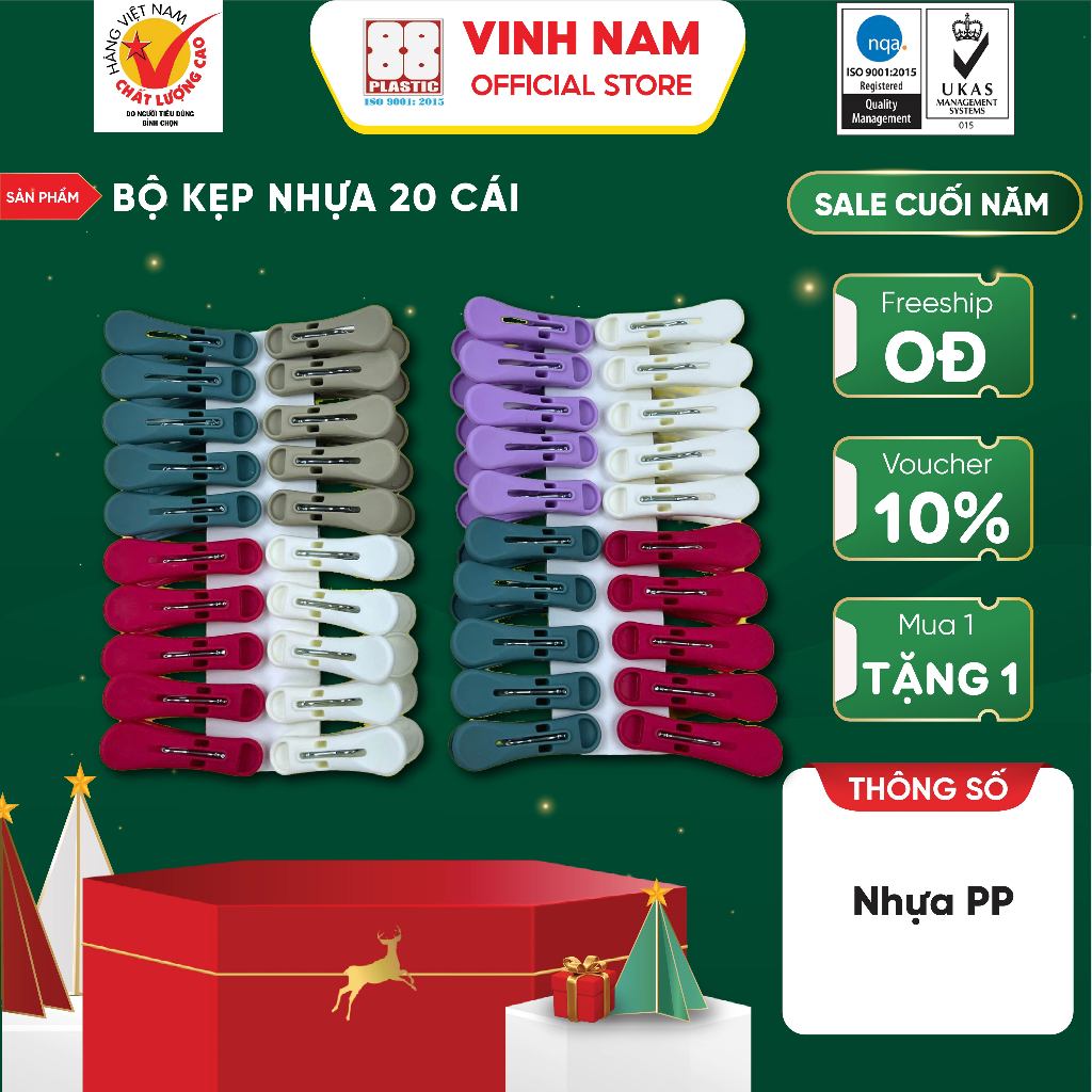 Bộ Kẹp Nhựa Vinh Nam Plastic 20 Cái/Lốc Kẹp Phơi Quần Áo Kẹp Nhựa Mã 119 - 122