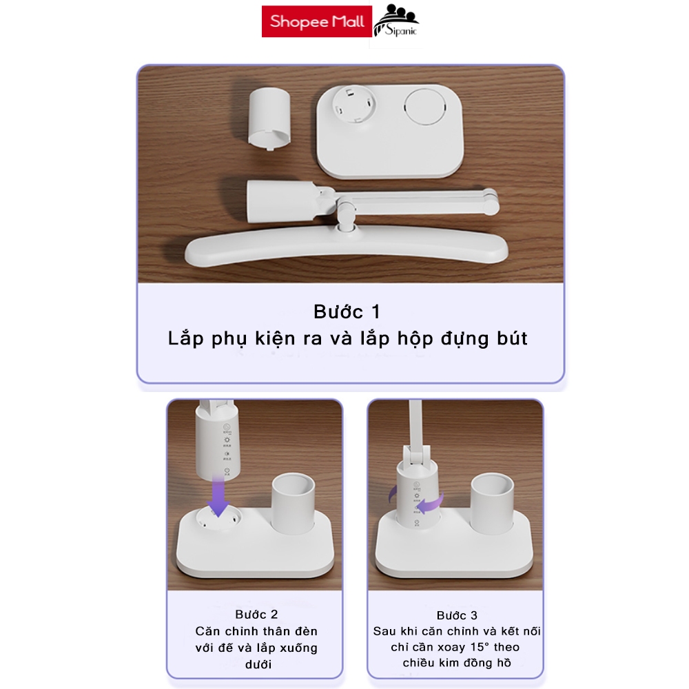 Ảnh Đèn bàn học đọc sách tích điện Sipanic pin 4500mAh 3 chế độ ánh bảo vệ mắt chống cận 4