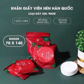 Khăn tắm nén đỏ Hàn Quốc 1 cục 140x70cm - Khăn mặt nén DAIHAO gói 20 viên 24*30CM