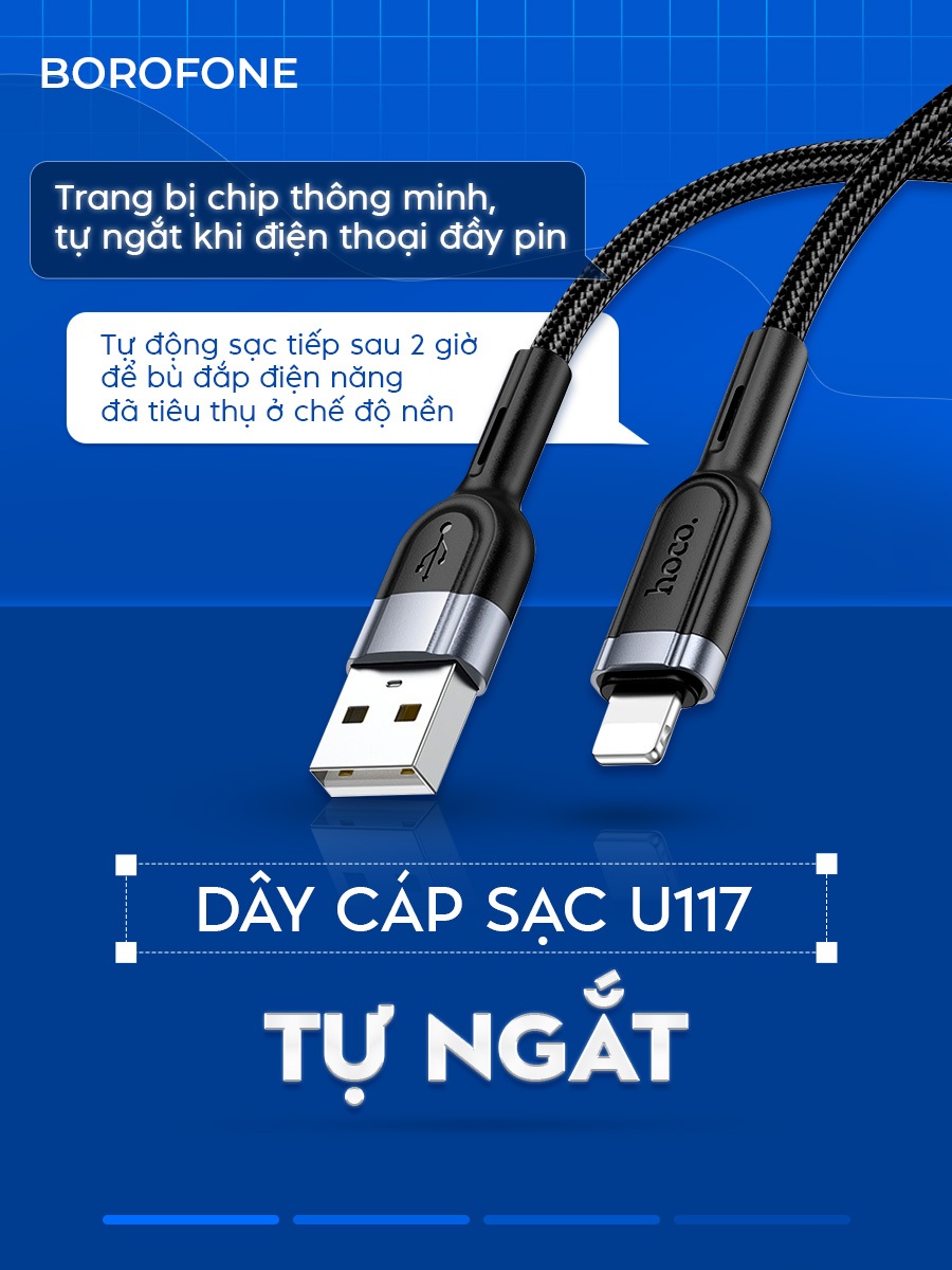 Ảnh Dây sạc IP Hoco U117 12W có đèn, tự ngắt khi đầy pin, bọc dù bền bỉ, dài 1 mét 1