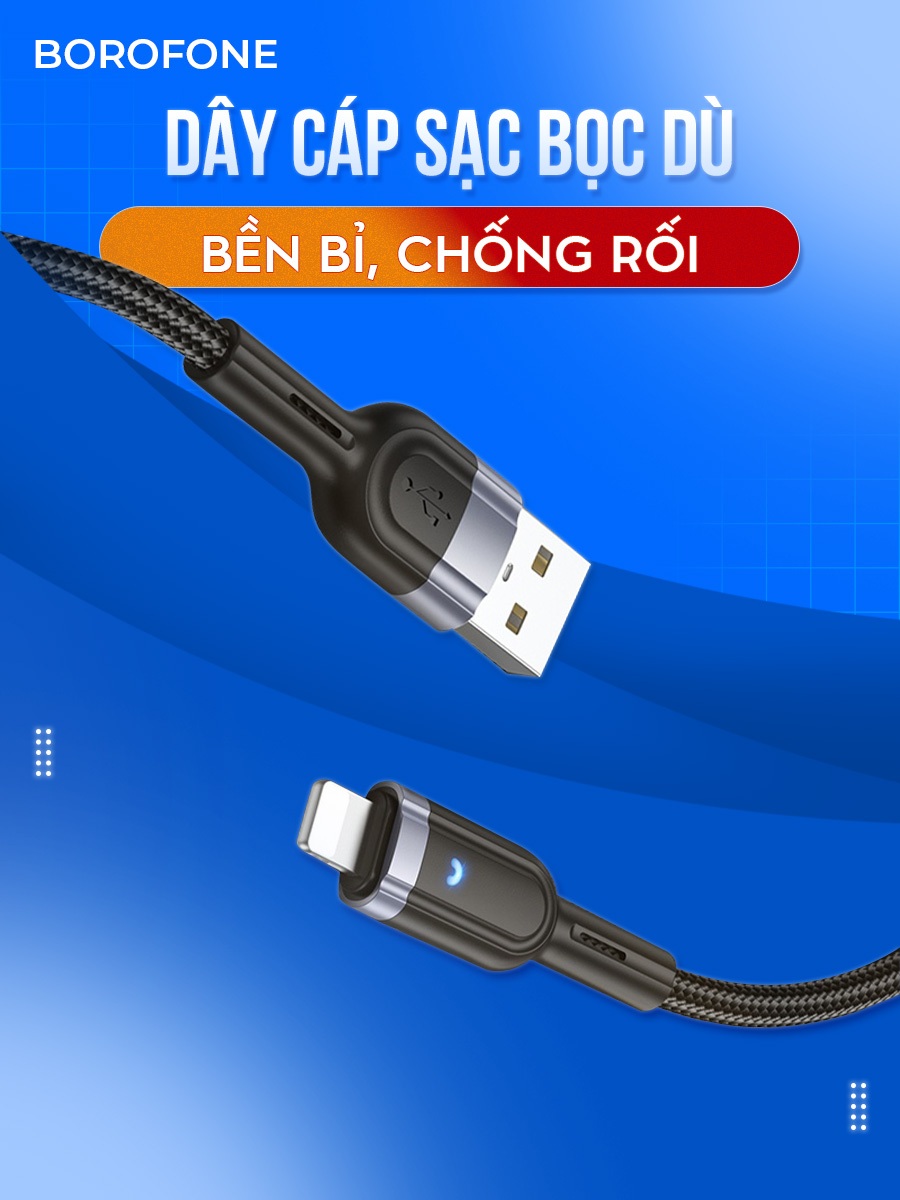 Ảnh Dây sạc IP Hoco U117 12W có đèn, tự ngắt khi đầy pin, bọc dù bền bỉ, dài 1 mét 2