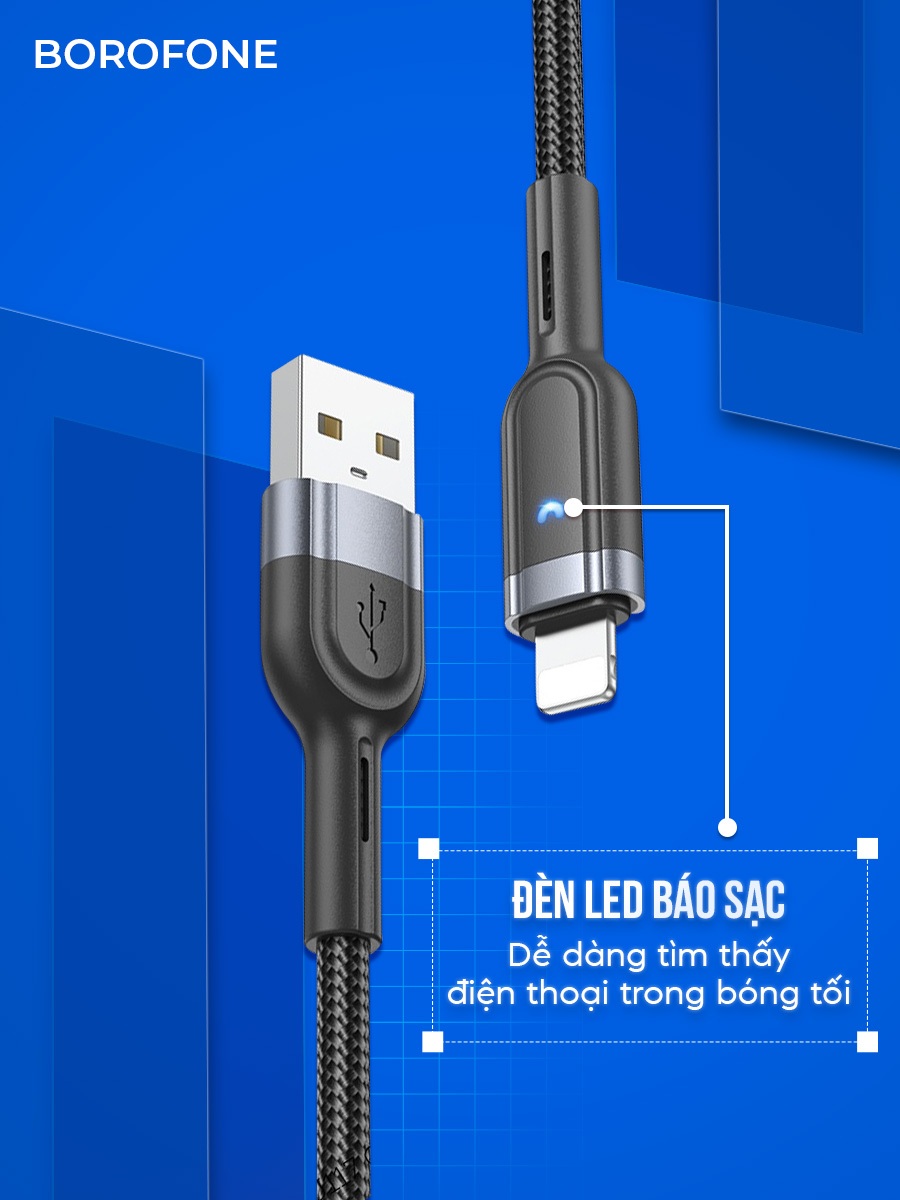 Ảnh Dây sạc IP Hoco U117 12W có đèn, tự ngắt khi đầy pin, bọc dù bền bỉ, dài 1 mét 3