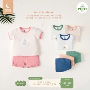 Bộ MOON Cộc Tay Bé Trai, Bé Gái Hoạ Tiết Đơn Giản Dễ Thương CCV202407, CCV02, CCV03