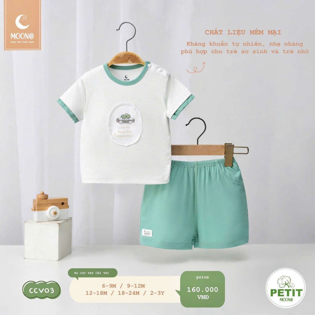 (6,5-16kg) Bộ MOON Cộc Tay Bé Trai, Bé Gái Hoạ Tiết Đơn Giản Dễ Thương CCV202407, CCV02, CCV03