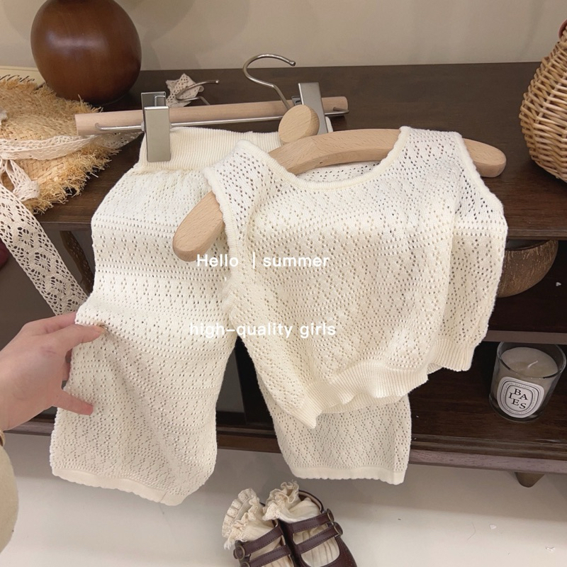 (ORDER) Bộ quần áo thông hơi vibe biển mùa hè phong cách Hàn Quốc dành cho bé gái