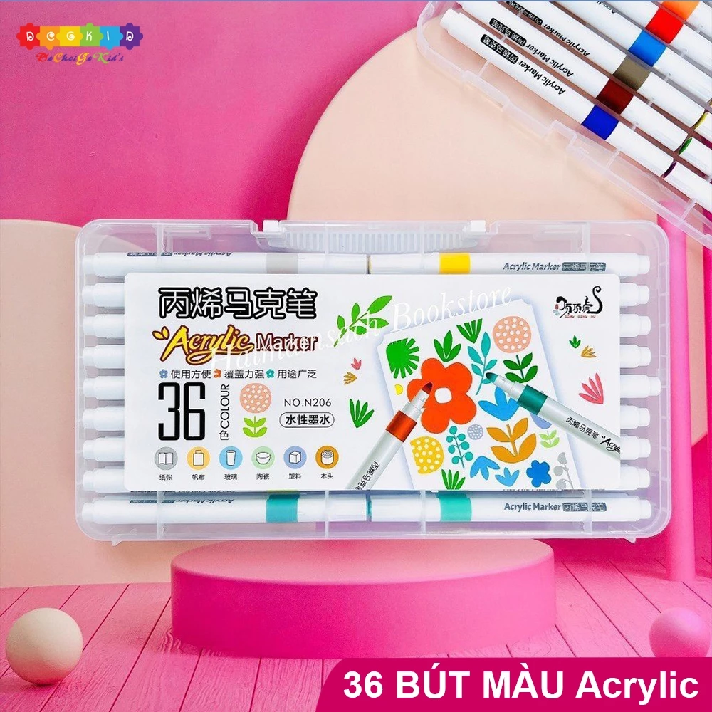 Bút màu Acrylic Marker Cao Cấp12/24/36/48 bút sơn Acrylic chống nước vẽ trên mọi chất liệu vẽ giày v