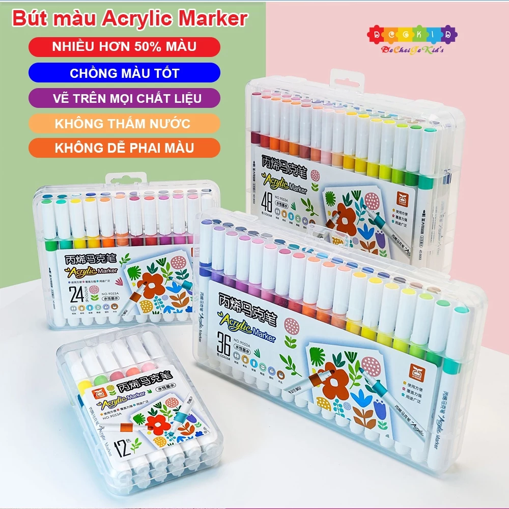 Bút màu Acrylic Marker Cao Cấp12/24/36/48 bút sơn Acrylic chống nước vẽ trên mọi chất liệu vẽ giày v